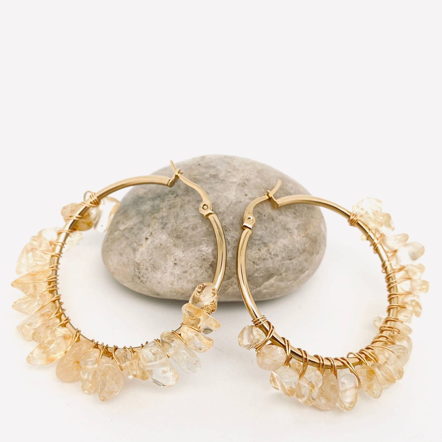 Stainless Steel  Hand-wound Natural Gravel Hoop Earrings