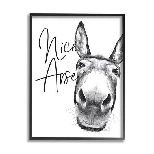 Animal Humor Nice Arse Donkey Bathroom Phrase Framed